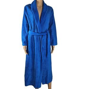 1970s Electric Blue Shaggy Full Length Robe Matching Belt Teddy Bear Fleece